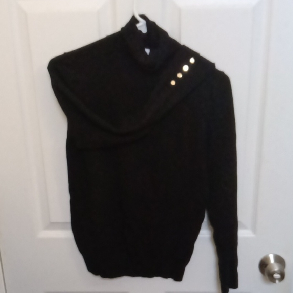 Zara Black Turtleneck Sweater with Gold Buttons